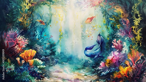 enchanted underwater kingdom painting featuring a colorful array of fish and flowers, including ora photo