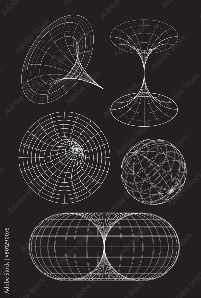 Obraz premium Geometric 3d Wireframe Element Shape set 2