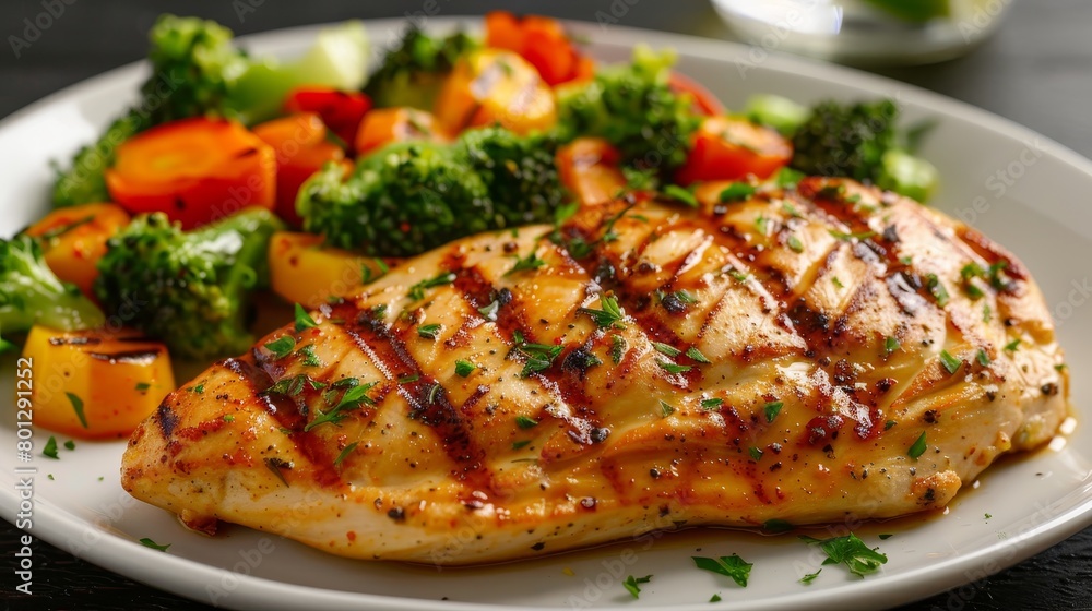 Grilled chicken breast and fresh garden vegetables  a delectable culinary combination