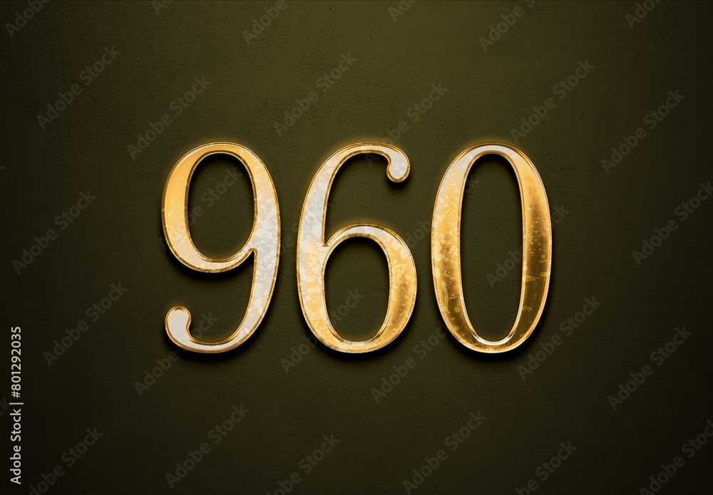 Old gold effect of 960 number with 3D glossy style Mockup. Old gold effect of 960 number with 3D glossy style Mockup.