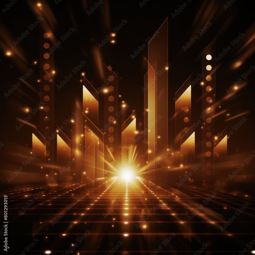 Brown glowing arrows abstract background pointing upwards, representing growth progress technology digital marketing digital artwork with copyspace