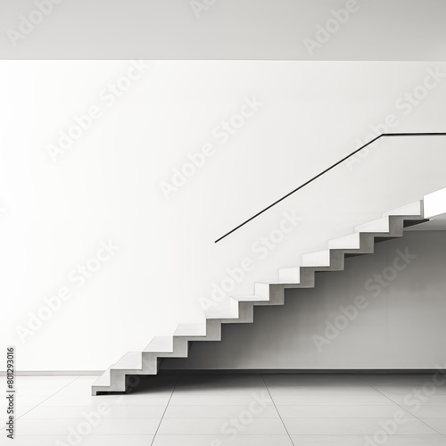 A monochromatic photo of a minimalist staircase  showcasing simplicity