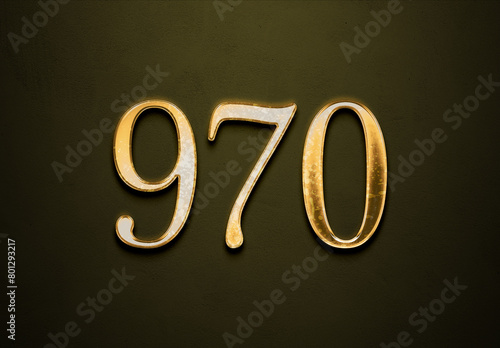 Old gold effect of 970 number with 3D glossy style Mockup.	 photo