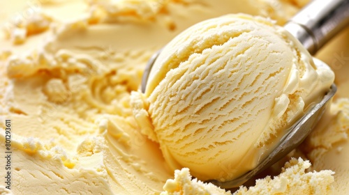 Indulge in traditional flavor and smooth texture with a scoop of vanilla ice cream