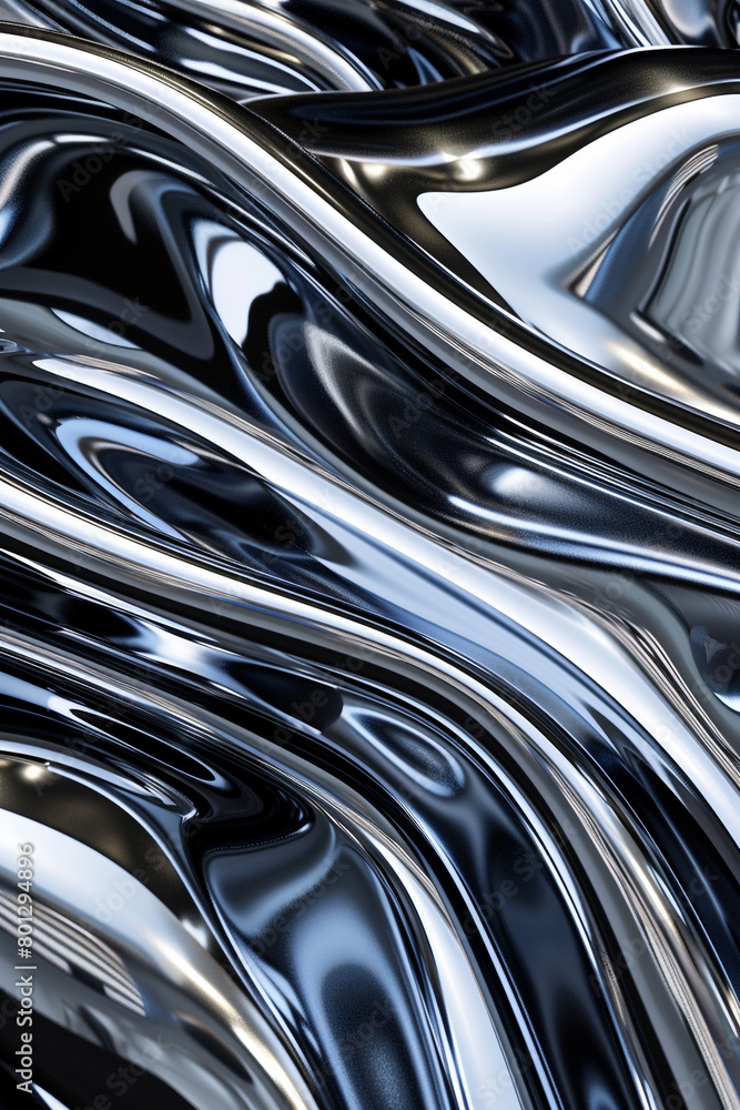 Gleaming chrome and jet black wavy abstract, sleek and modern for futuristic design projects Gleaming chrome and jet black wavy abstract, sleek and modern for futuristic design projects