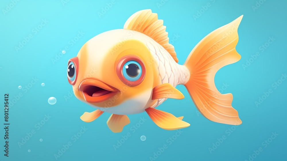 Carp, in the 3D illustration style, cute, kawaii character design with on a simple background, a high resolution detailed texture with adorable details