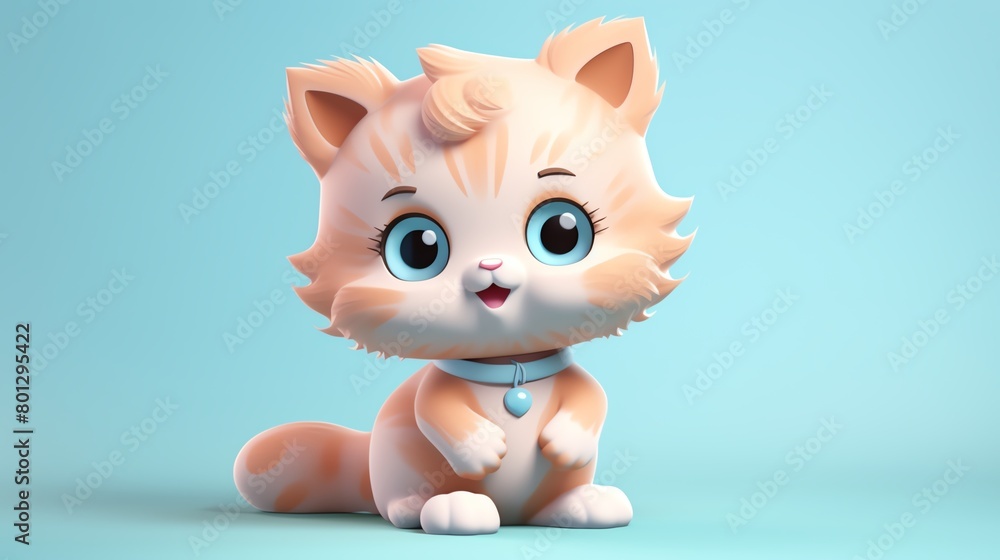 Cat, in the 3D illustration style, cute, kawaii character design with on a simple background, a high resolution detailed texture with adorable details Cat, in the 3D illustration style, cute, kawaii character design with on a simple background, a high resolution detailed texture with adorable details