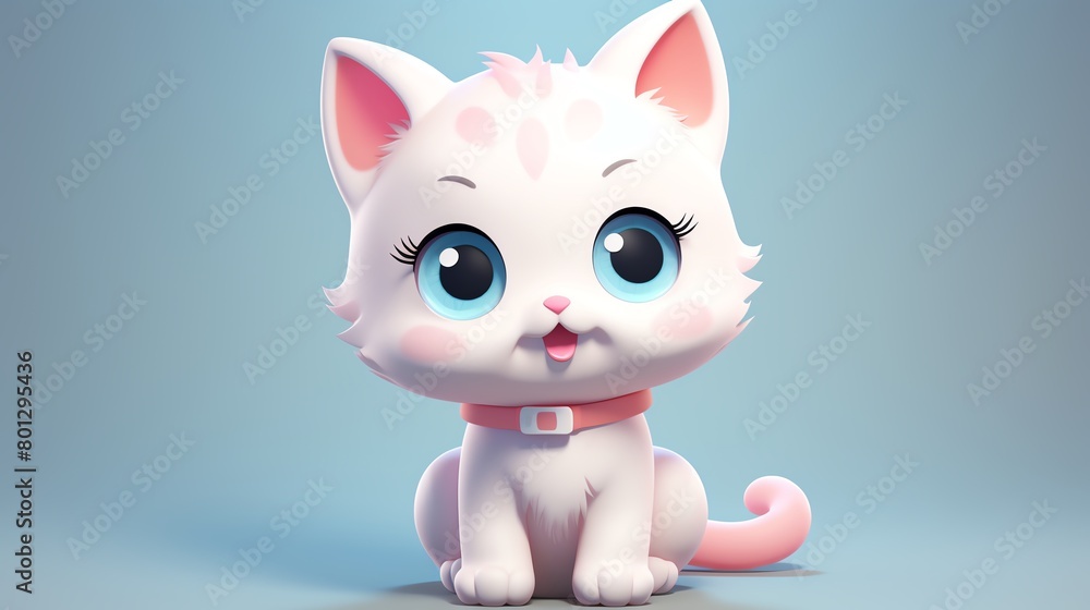 Cat, in the 3D illustration style, cute, kawaii character design with on a simple background, a high resolution detailed texture with adorable details