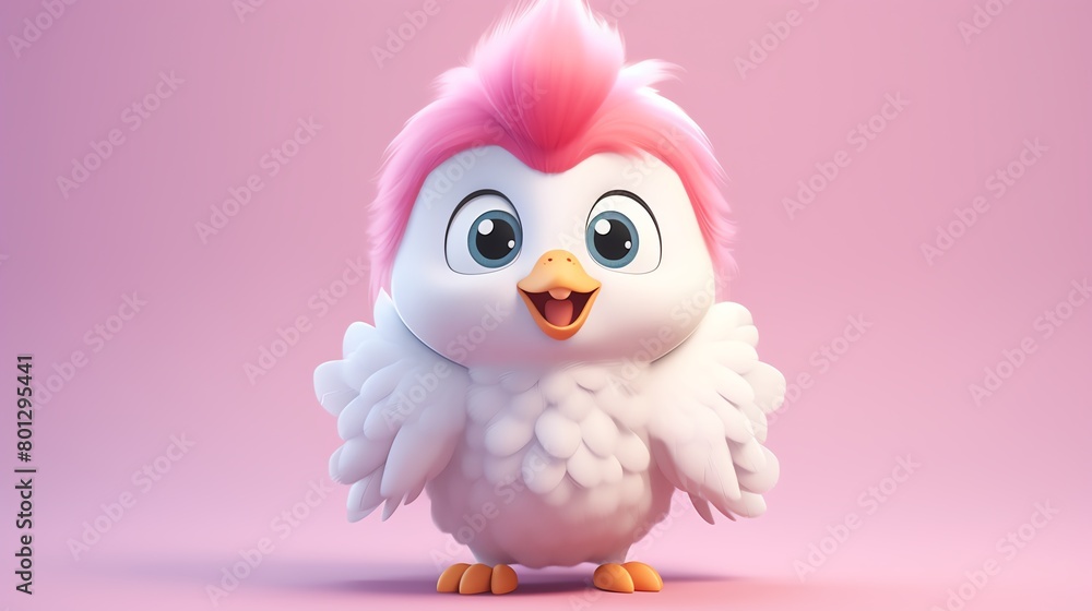 Chicken, in the 3D illustration style, cute, kawaii character design with on a simple background, a high resolution detailed texture with adorable details Chicken, in the 3D illustration style, cute, kawaii character design with on a simple background, a high resolution detailed texture with adorable details