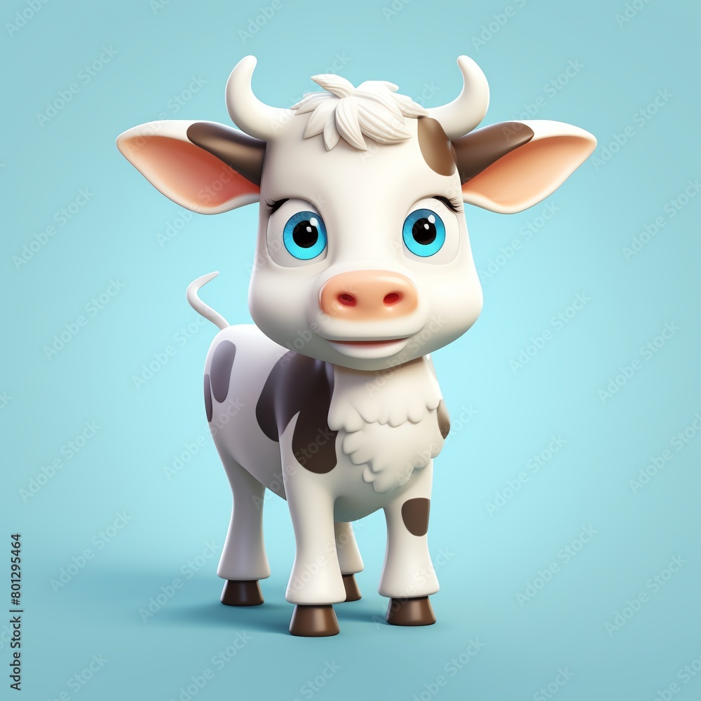 Cow, in the 3D illustration style, cute, kawaii character design with on a simple background, a high resolution detailed texture with adorable details Cow, in the 3D illustration style, cute, kawaii character design with on a simple background, a high resolution detailed texture with adorable details