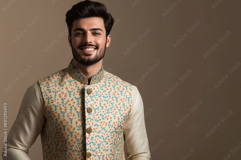 Obraz premium young indian man in traditional wear and Nehru jacket.