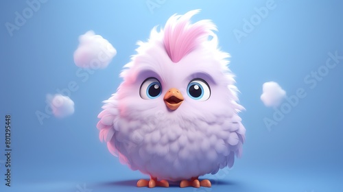 Chicken, in the 3D illustration style, cute, kawaii character design with on a simple background, a high resolution detailed texture with adorable details