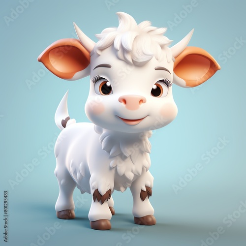 Cow, in the 3D illustration style, cute, kawaii character design with on a simple background, a high resolution detailed texture with adorable details © kamon