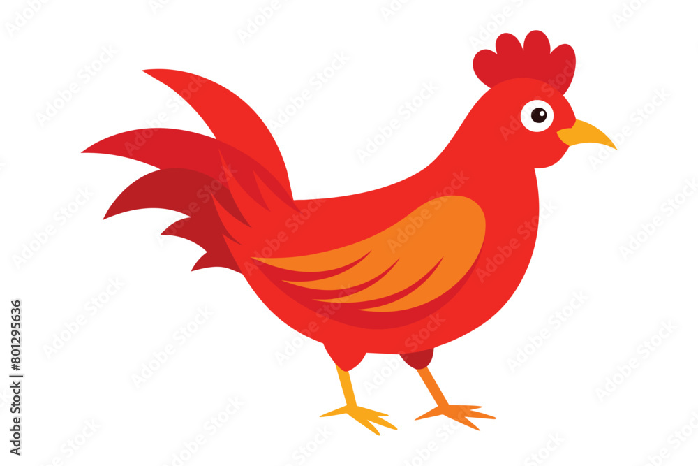 Red hen flat vector illustration on white background.