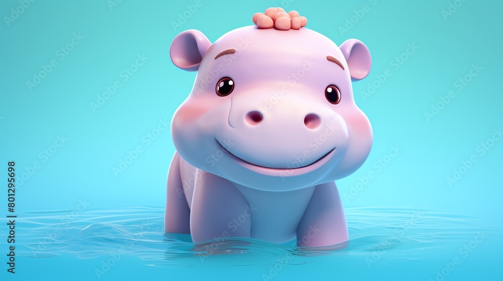 Hippopotamus, in the 3D illustration style, cute, kawaii character design with on a simple background, a high resolution detailed texture with adorable details Hippopotamus, in the 3D illustration style, cute, kawaii character design with on a simple background, a high resolution detailed texture with adorable details