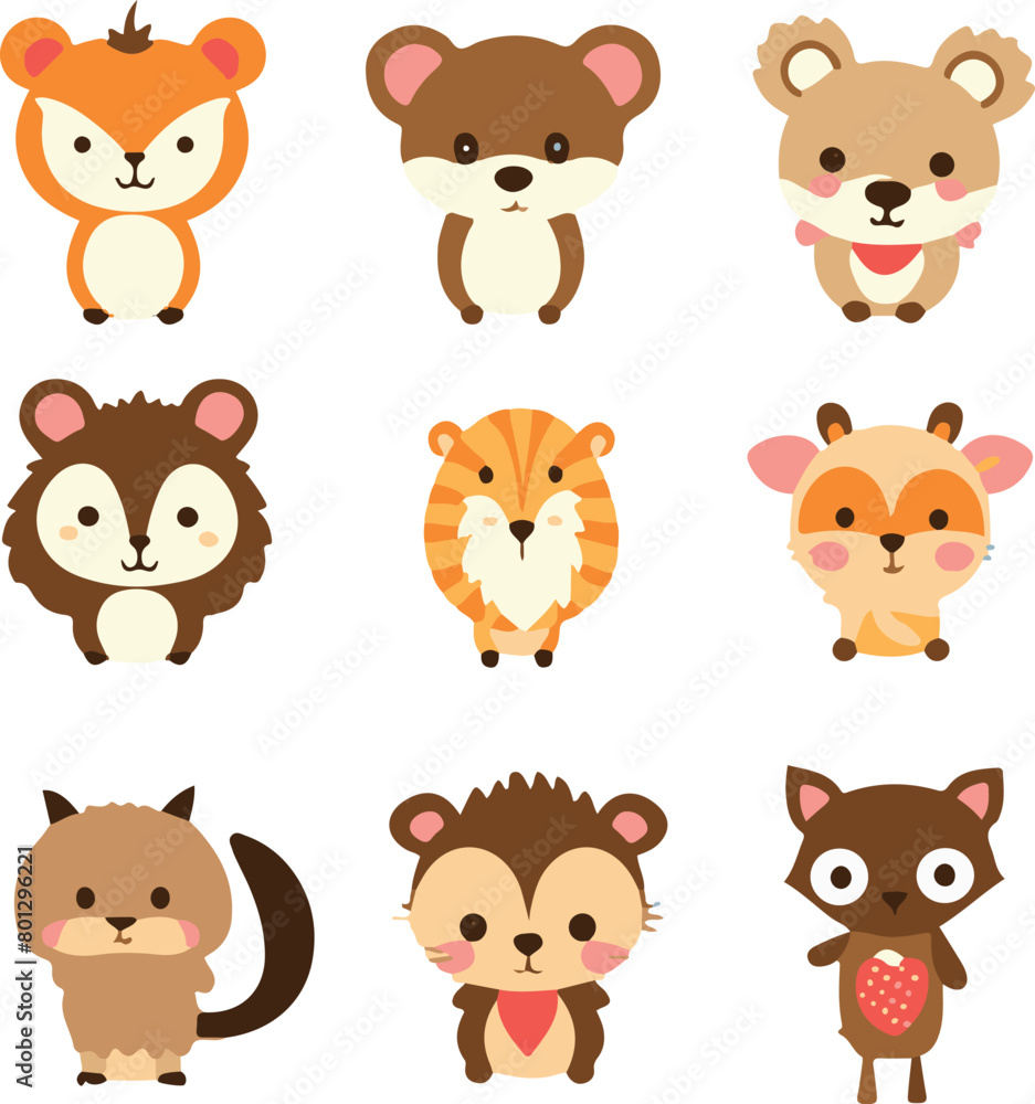 Cartoon Animals Cute Vector Set Cartoon Animals Cute Vector Set