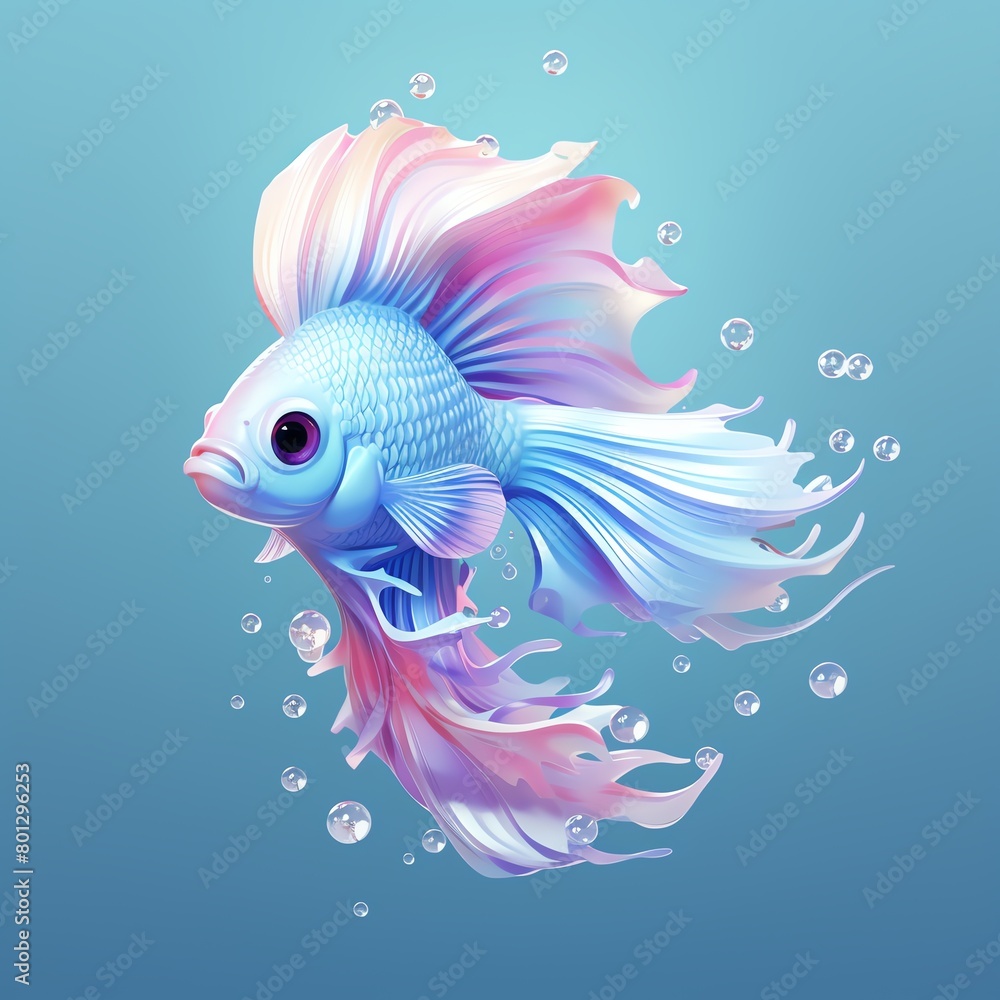 Siamese fighting fish, in the 3D illustration style, cute, kawaii character design with on a simple background, a high resolution detailed texture with adorable details Siamese fighting fish, in the 3D illustration style, cute, kawaii character design with on a simple background, a high resolution detailed texture with adorable details