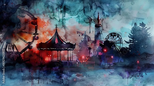 haunted carnival with a ferris wheel in the background photo