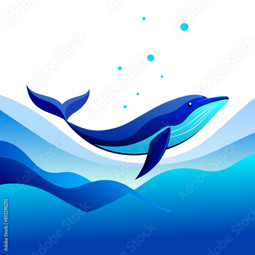 Blue whale swimming in the sea. Vector illustration for your design.