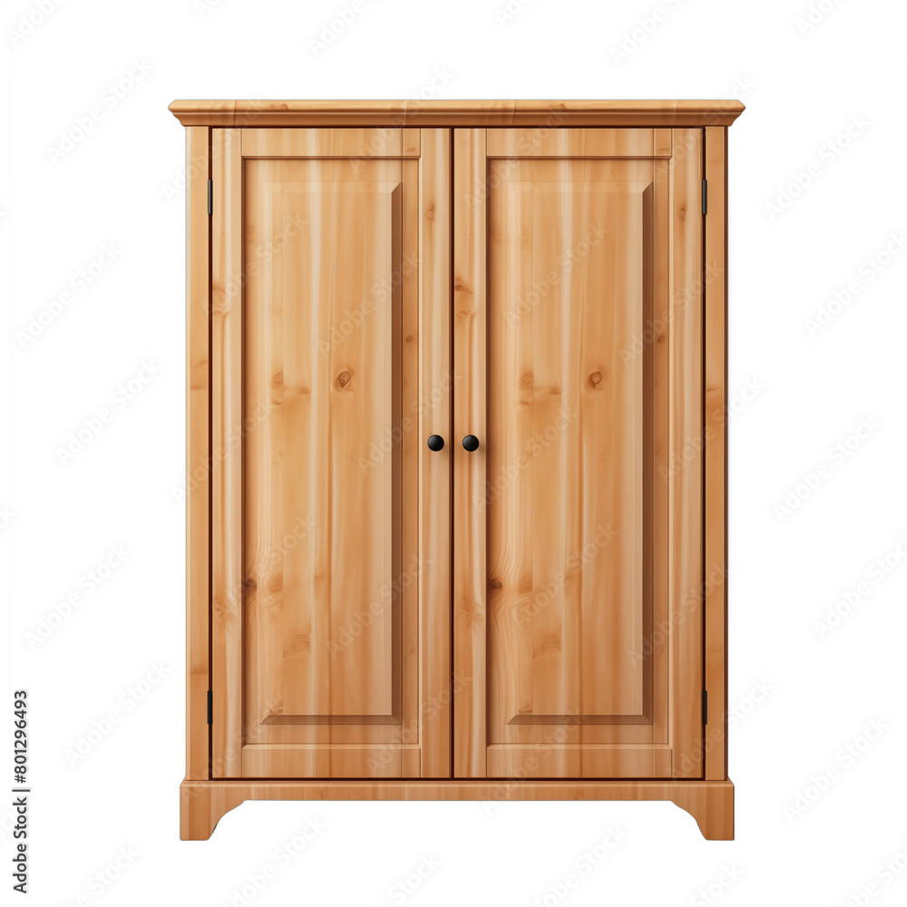 3D rendering of a wooden wardrobe with two doors and black handles