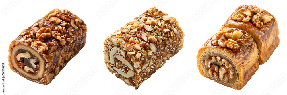 set of nut roll isolated on white or transparent background set of nut roll isolated on white or transparent background