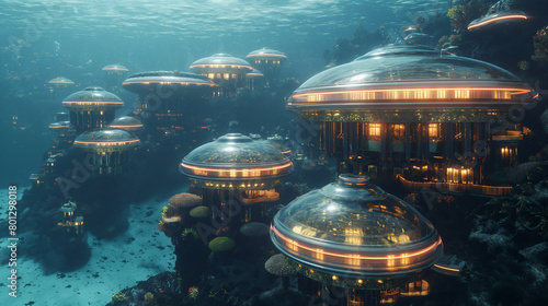 A city of domes made from glass and copper, floating in the ocean-Enhanced-SR