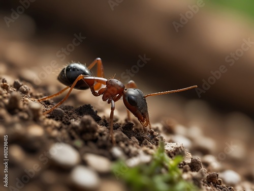 ant on the ground gathering food close macro shot © HK
