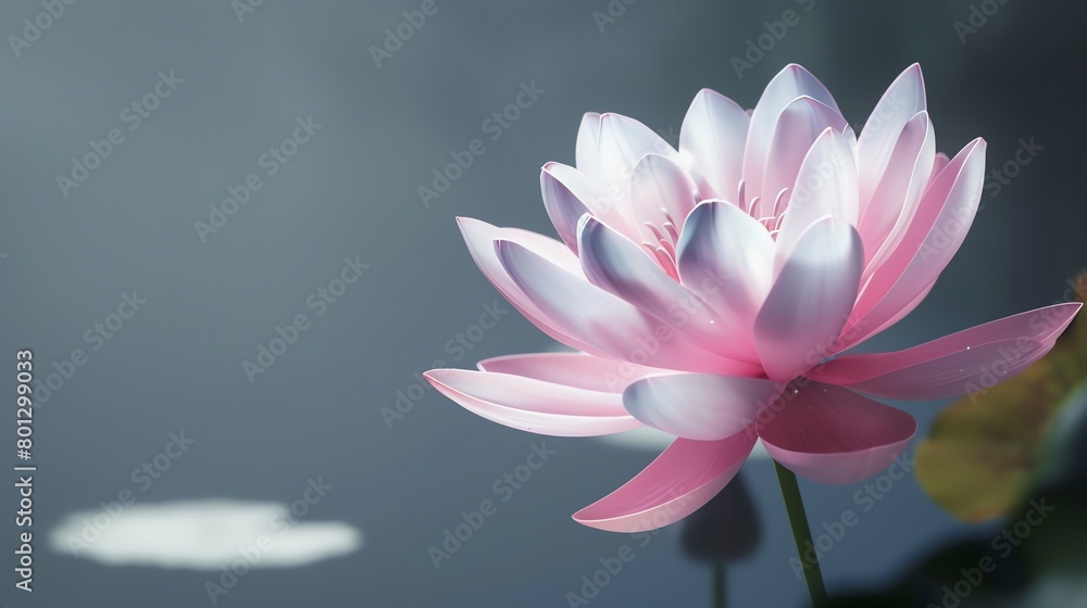 Pink water lily, minimalist grey background, modern home decor magazine cover, soft diffused lighting, perfectly centered