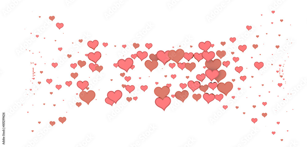 Falling red and pink hearts isolated on transparent background. Valentine’s day design.
