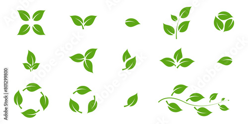 Green leaf icons set. Fill Leaves icon isolated background. Collection of green leaf. Elements design for natural, eco, vegan, bio labels. Ui,web and other. Vector illustration Concept