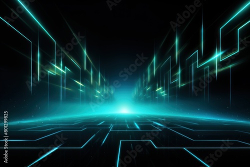 Cyan glowing arrows abstract background pointing upwards, representing growth progress technology digital marketing digital artwork with copyspace