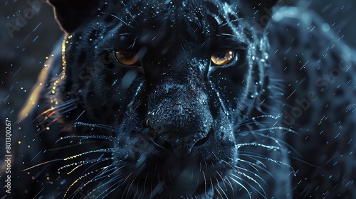Illustrate the intense gaze of a fierce panther in a frontal portrait photo