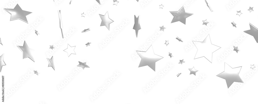 Fototapeta premium Silver stars confetti rain festive holiday background. background silver paper foil stars