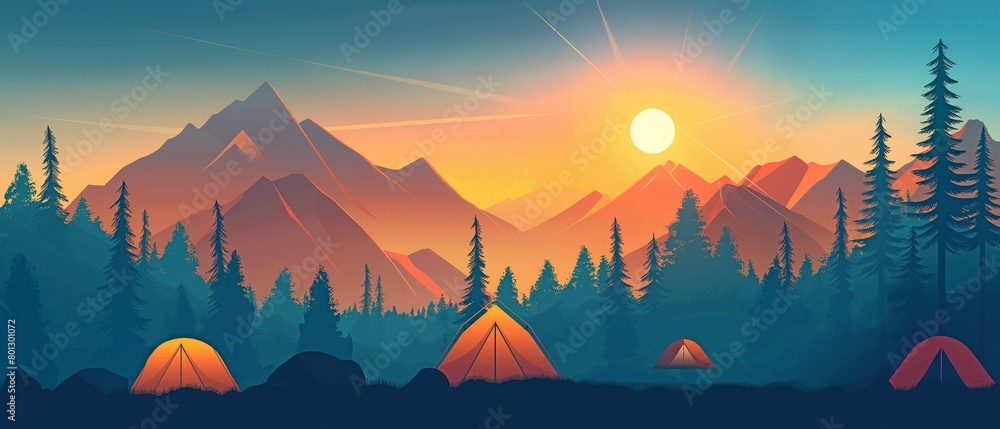 Vibrant Mountainside Camping Tents Vibrant Mountainside Camping Tents