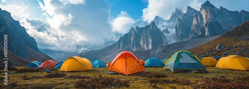 Vibrant Mountainside Camping Tents photo