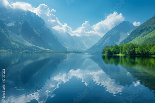 Landscape with lake and mountains