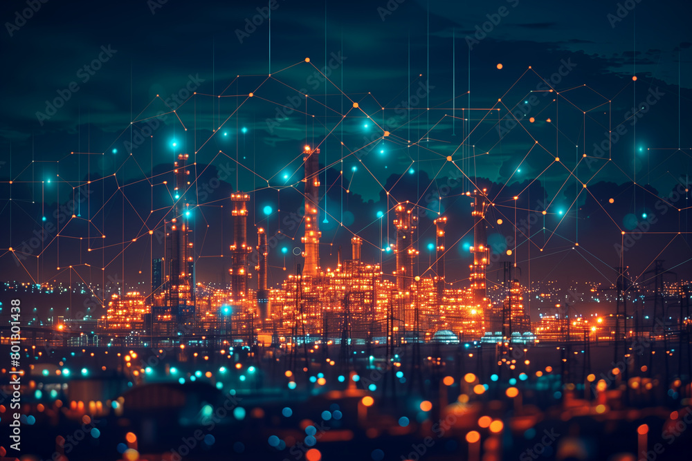 Fototapeta premium Unveiling the Future of Oil. Transforming the Future of Energy. Oil Refineries Embrace Digitalization and Clean Energy Solutions, 3d, illustration
