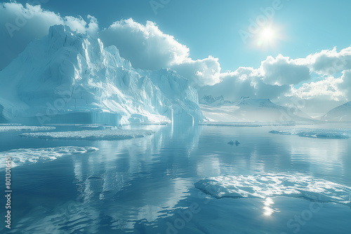 Melting of ice floes and icebergs in the waters of the Northern Arctic. Climate crisis, disaster concept. glaciers melted by global warming, 3d, illustration photo