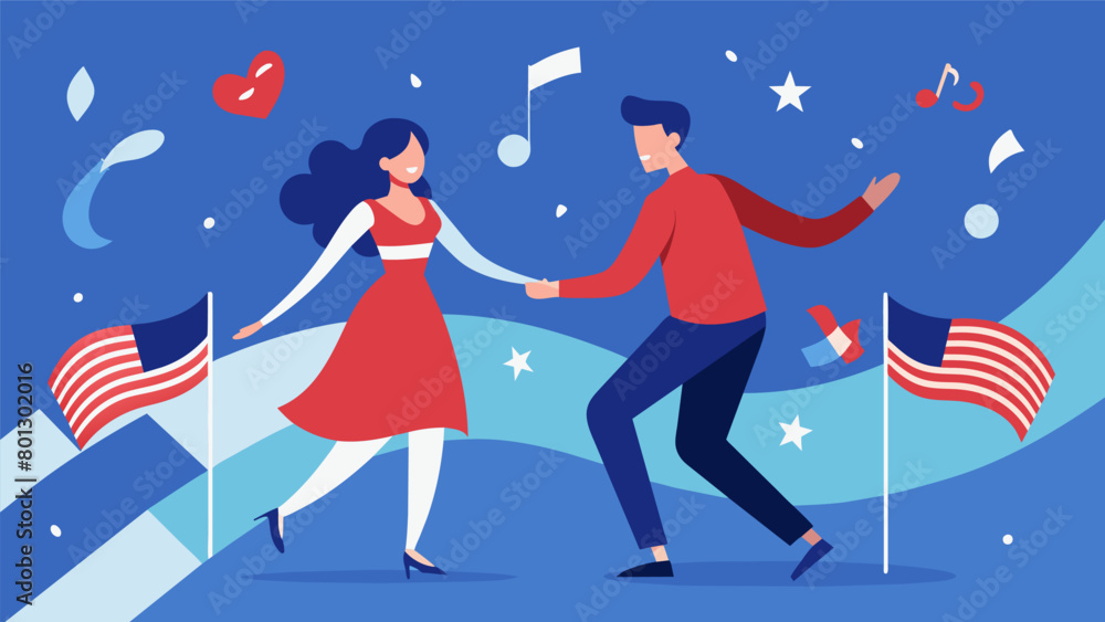 Couples holding hands and swaying to the music lost in the patriotic melodies.. Vector illustration
