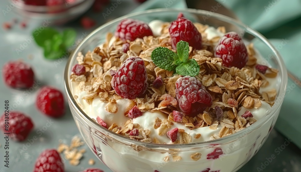 Nutrient rich muesli, creamy yogurt, and freshly squeezed juice breakfast trio for a wholesome start Nutrient rich muesli, creamy yogurt, and freshly squeezed juice breakfast trio for a wholesome start