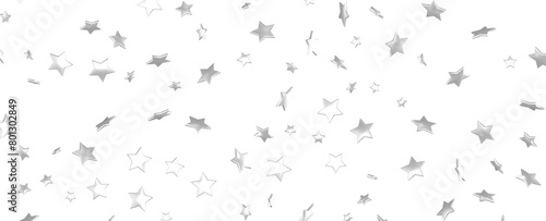 Silver stars confetti rain festive holiday background. background silver paper foil stars