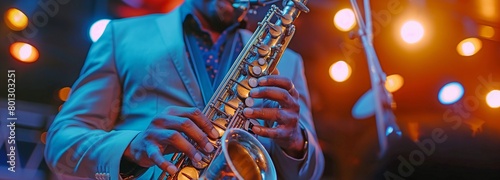 Onstage musician performing on the saxophone
