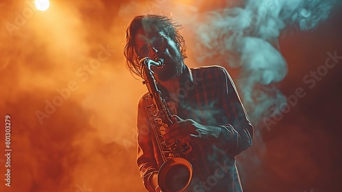 Onstage musician performing on the saxophone