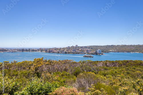 View over Bushland  Ocean and Suburb of Sydney from Dobroyd Head Lookout  Sydney  Australia