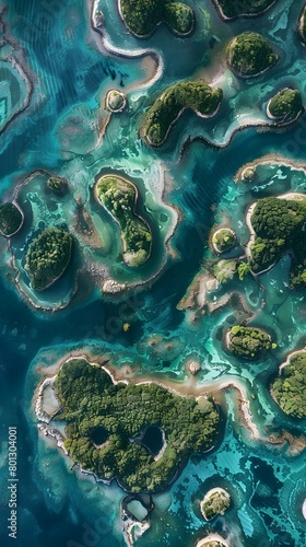 Lush Interconnected Islands Forming Vibrant Ecological Tapestry