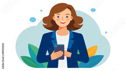 Happy busy middle aged business woman executive manager or entrepreneur with smartphone, modern flat design, simple vector illustration, isolated, white background