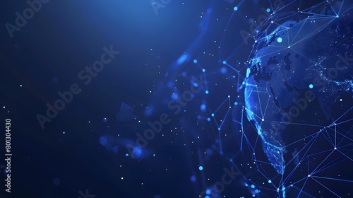 Map of the planet. World map. Global social network. Future. Vector. Blue futuristic background with planet Earth. Internet and technology. Floating blue plexus geometric background.
