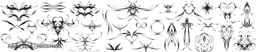 Neo tribal y2k tattoo, heart and butterfly shape, gothic pentagram goat. Stock vector illustration cyber sigilism style hand drawn ornaments.