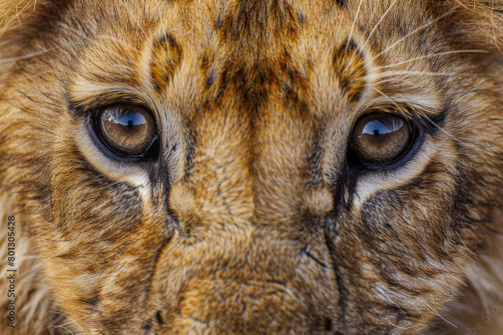 A lion cub's face, filling the frame