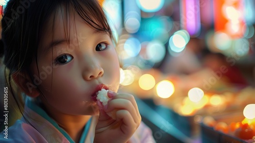 A toddler is happily sharing sushi with chopsticks  embracing the fun of experiencing new cuisine. The sweetness of the food craving brings joy to the event AIG50